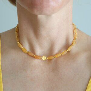 Orange Agate Sunflower Choker Necklace